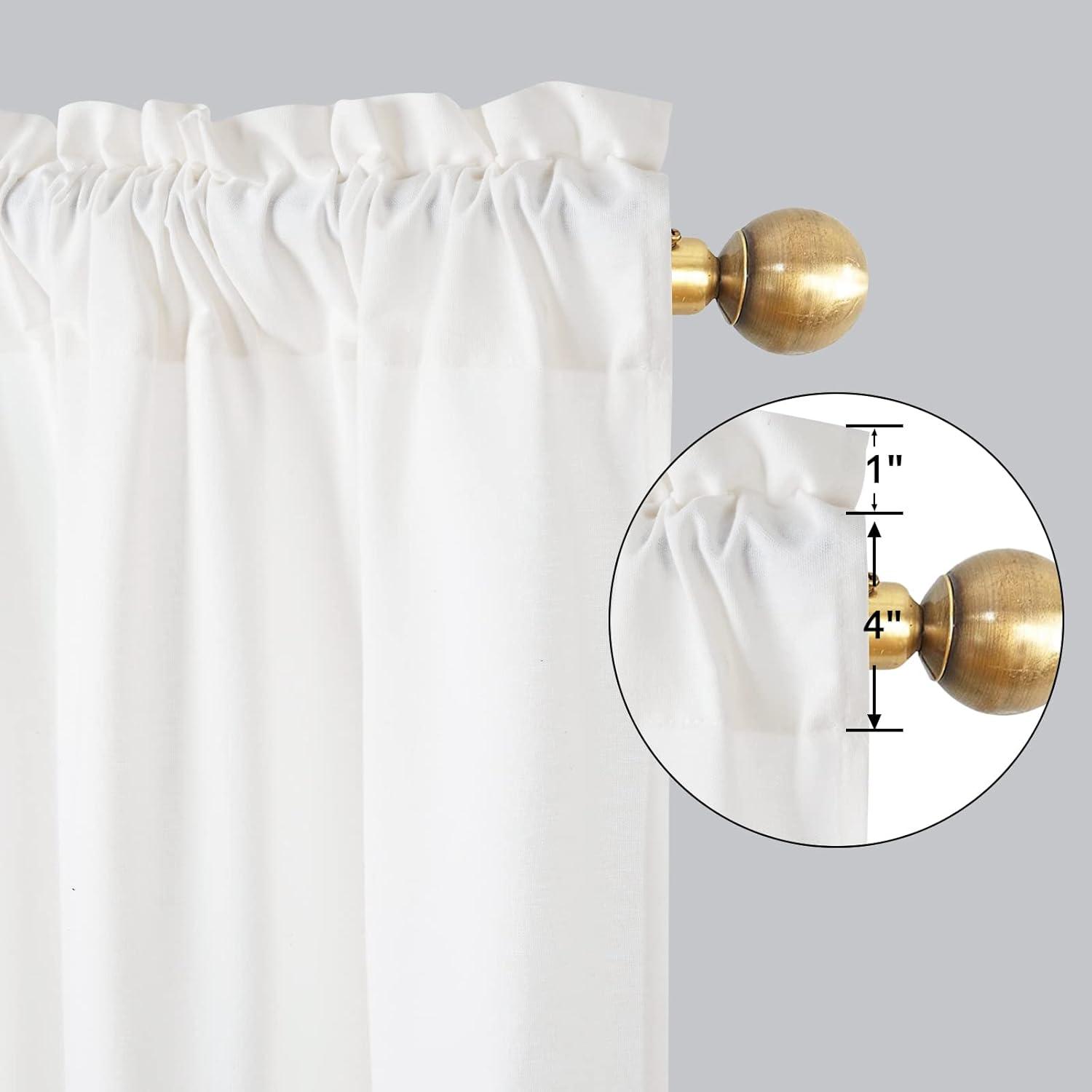 imageASPMIZ Farmhouse Cotton Blend Curtains Rustic Country Color Block Curtain Panels Boho Button Rod Pocket Window Drapes for Bedroom Living Room Decor Set of 2 Panels Linen Color 52 x 84 Inch LengthWhite and Linen Color