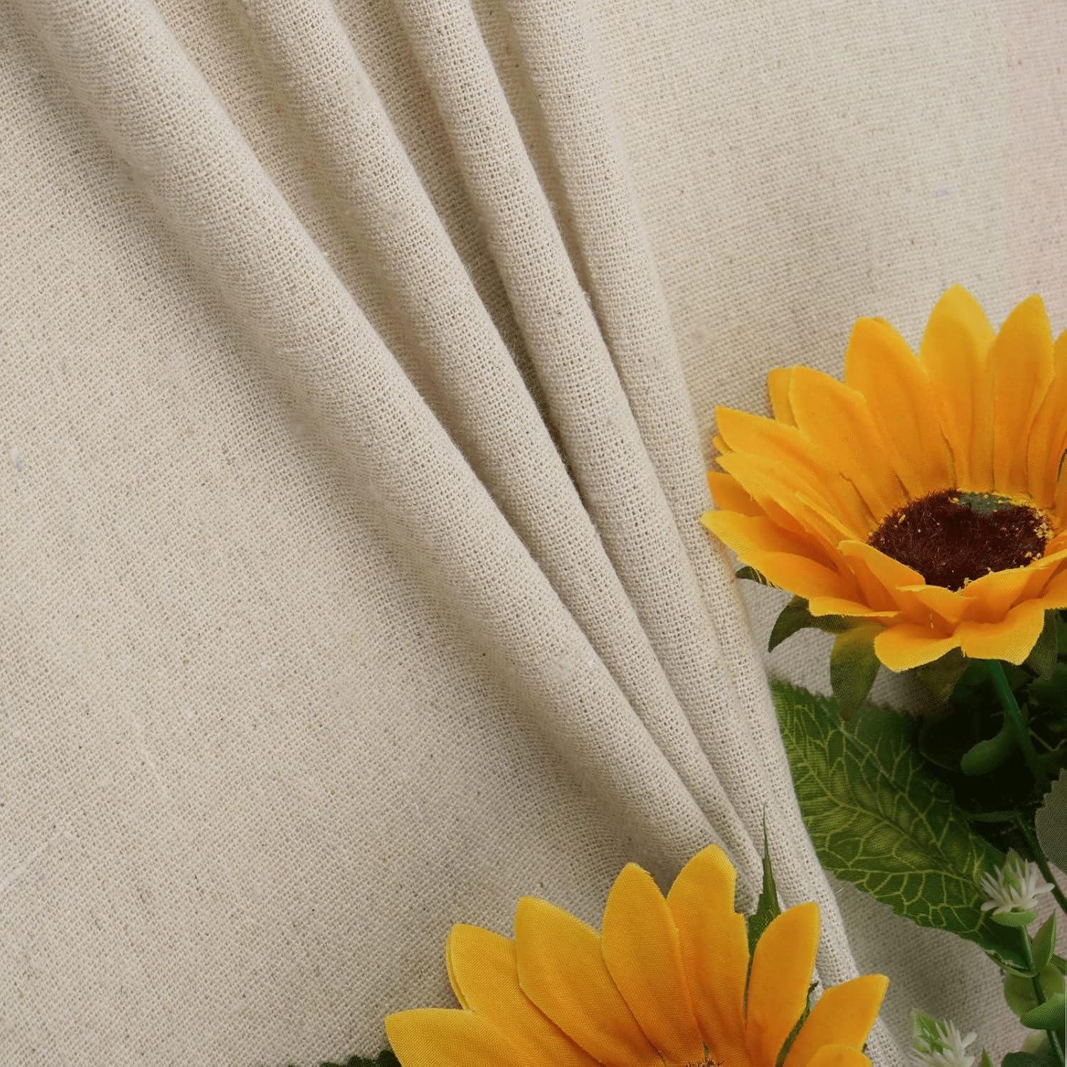 imageASPMIZ Farmhouse Cotton Blend Curtains Rustic Country Color Block Curtain Panels Boho Button Rod Pocket Window Drapes for Bedroom Living Room Decor Set of 2 Panels Linen Color 52 x 84 Inch LengthLinen Color