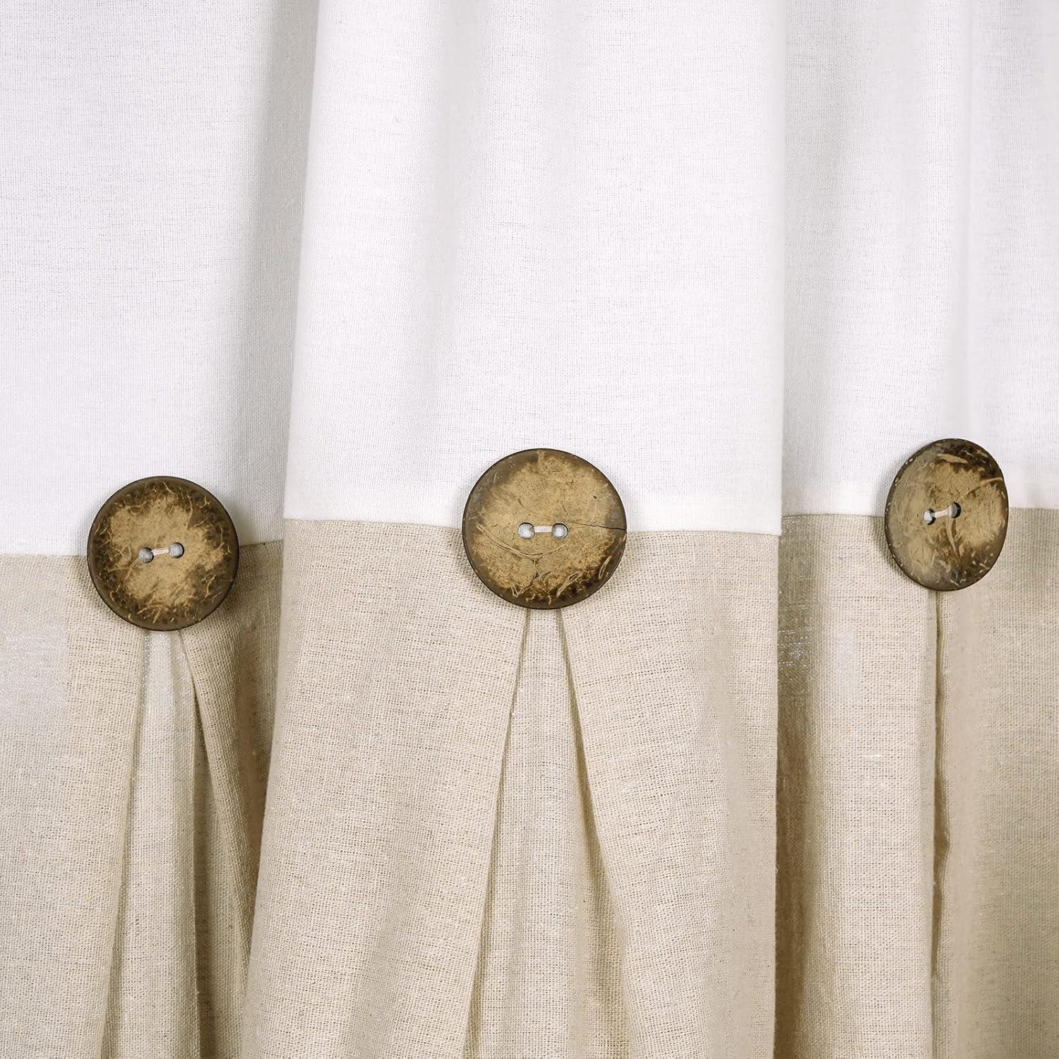 imageASPMIZ Farmhouse Cotton Blend Curtains Rustic Country Color Block Curtain Panels Boho Button Rod Pocket Window Drapes for Bedroom Living Room Decor Set of 2 Panels Linen Color 52 x 84 Inch LengthWhite and Linen Color