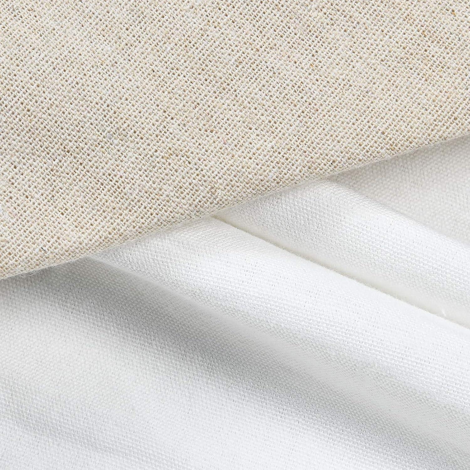 imageASPMIZ Farmhouse Cotton Blend Curtains Rustic Country Color Block Curtain Panels Boho Button Rod Pocket Window Drapes for Bedroom Living Room Decor Set of 2 Panels Linen Color 52 x 84 Inch LengthLinen Color