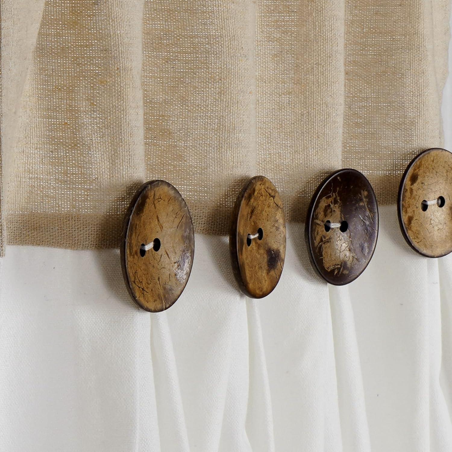 imageASPMIZ Farmhouse Cotton Blend Curtains Rustic Country Color Block Curtain Panels Boho Button Rod Pocket Window Drapes for Bedroom Living Room Decor Set of 2 Panels Linen Color 52 x 84 Inch LengthLinen Color