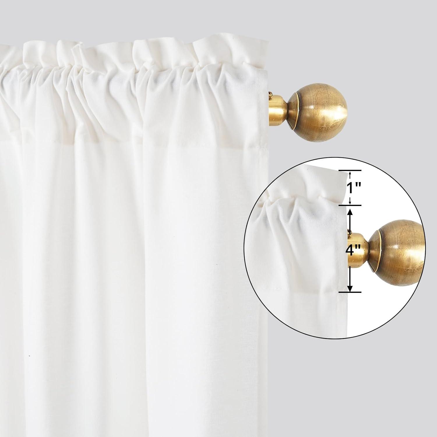 imageASPMIZ Farmhouse Cotton Blend Curtains Rustic Country Color Block Curtain Panels Boho Button Rod Pocket Window Drapes for Bedroom Living Room Decor Set of 2 Panels Linen Color 52 x 84 Inch LengthWhite and Linen Color