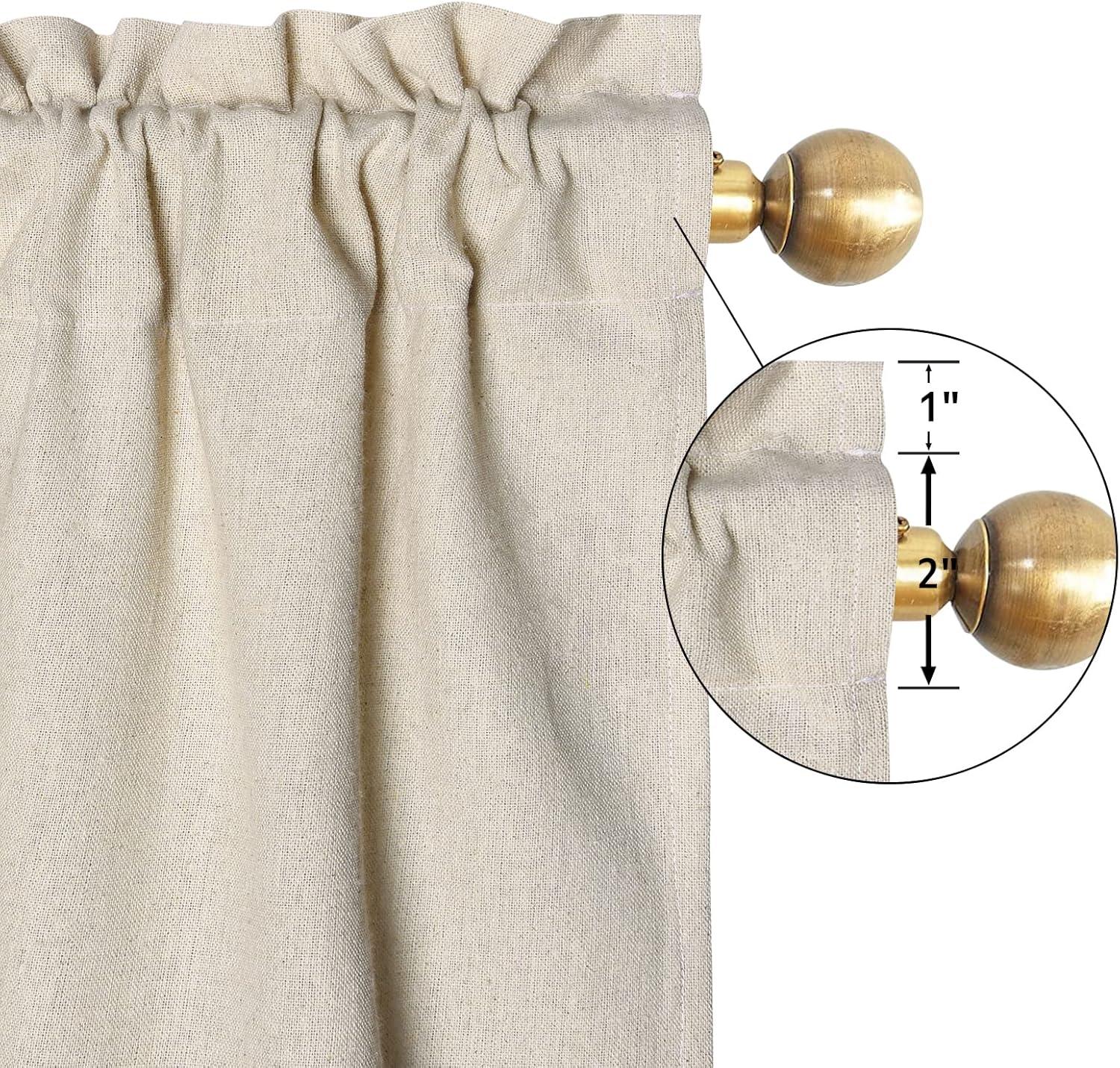 imageASPMIZ Farmhouse Cotton Blend Curtains Rustic Country Color Block Curtain Panels Boho Button Rod Pocket Window Drapes for Bedroom Living Room Decor Set of 2 Panels Linen Color 52 x 84 Inch LengthLinen Color