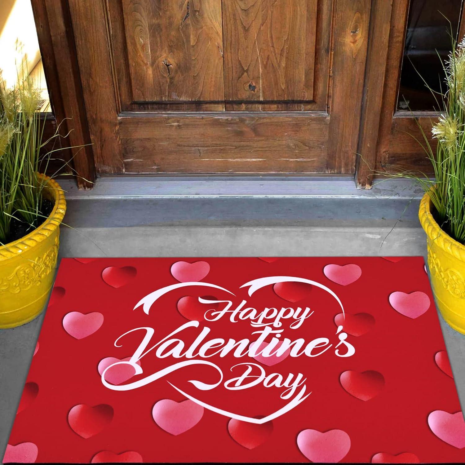 imageASPMIZ Valentines Day Door Mat Outdoor Romantic Red Heart Doormat Non Slip Decorative Love Area Rug Entrance Mat Indoor Outdoor Floor Mat for Entryway Patio Valentines Home Decors 17 x 30 Inches