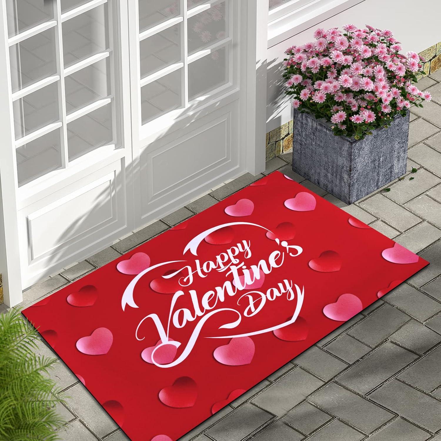 imageASPMIZ Valentines Day Door Mat Outdoor Romantic Red Heart Doormat Non Slip Decorative Love Area Rug Entrance Mat Indoor Outdoor Floor Mat for Entryway Patio Valentines Home Decors 17 x 30 Inches