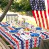 image4th of July Tablecloth Stars and Stripes Table Cloth Patriotic American Celebration Table Cover for Outdoor Party Holiday Dining Room Kitchen Decoration Red and Blue Rectangular 60 x 120 inch