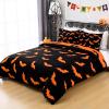 imageASPMIZ 3 Piece Halloween Duvet Cover King Size Set Black Bats Duvet Cover Set with Zipper Closure Orange Flying Bat Comforter Cover Set 1 Duvet Cover 104 x 90 inches ampamp 2 Pillow ShamsKing