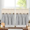 imageASPMIZ Cotton Linen Farmhouse Curtains Boho Rustic Button Curtain Linen Window Curtain Panels Green Stripe Country Curtains for Living Room Bedroom Back Tab Window Drapes 52 x 84 Inch 2 PanelsBeigegrey