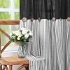 imageASPMIZ Cotton Linen Farmhouse Curtains Boho Rustic Button Curtain Linen Window Curtain Panels Green Stripe Country Curtains for Living Room Bedroom Back Tab Window Drapes 52 x 84 Inch 2 PanelsBlackgrey