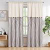 imageASPMIZ Cotton Linen Farmhouse Curtains Boho Rustic Button Curtain Linen Window Curtain Panels Green Stripe Country Curtains for Living Room Bedroom Back Tab Window Drapes 52 x 84 Inch 2 PanelsBeigebrown