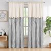 imageASPMIZ Cotton Linen Farmhouse Curtains Boho Rustic Button Curtain Linen Window Curtain Panels Green Stripe Country Curtains for Living Room Bedroom Back Tab Window Drapes 52 x 84 Inch 2 PanelsBeigegrey