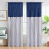 imageASPMIZ Cotton Linen Farmhouse Curtains Boho Rustic Button Curtain Linen Window Curtain Panels Green Stripe Country Curtains for Living Room Bedroom Back Tab Window Drapes 52 x 84 Inch 2 PanelsBlueblue