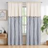 imageASPMIZ Cotton Linen Farmhouse Curtains Boho Rustic Button Curtain Linen Window Curtain Panels Green Stripe Country Curtains for Living Room Bedroom Back Tab Window Drapes 52 x 84 Inch 2 PanelsBeigeblue