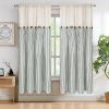 imageASPMIZ Cotton Linen Farmhouse Curtains Boho Rustic Button Curtain Linen Window Curtain Panels Green Stripe Country Curtains for Living Room Bedroom Back Tab Window Drapes 52 x 84 Inch 2 PanelsBeigegreen