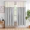 imageASPMIZ Cotton Linen Farmhouse Curtains Boho Rustic Button Curtain Linen Window Curtain Panels Green Stripe Country Curtains for Living Room Bedroom Back Tab Window Drapes 52 x 84 Inch 2 PanelsBeigegrey