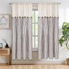 imageASPMIZ Cotton Linen Farmhouse Curtains Boho Rustic Button Curtain Linen Window Curtain Panels Green Stripe Country Curtains for Living Room Bedroom Back Tab Window Drapes 52 x 84 Inch 2 PanelsBeigebrown