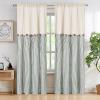 imageASPMIZ Cotton Linen Farmhouse Curtains Boho Rustic Button Curtain Linen Window Curtain Panels Green Stripe Country Curtains for Living Room Bedroom Back Tab Window Drapes 52 x 84 Inch 2 PanelsBeigegreen
