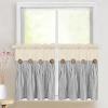 imageASPMIZ Cotton Linen Farmhouse Curtains Boho Rustic Button Curtain Linen Window Curtain Panels Green Stripe Country Curtains for Living Room Bedroom Back Tab Window Drapes 52 x 84 Inch 2 PanelsBeigegrey