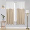 imageASPMIZ Farmhouse Cotton Blend Curtains Rustic Country Color Block Curtain Panels Boho Button Rod Pocket Window Drapes for Bedroom Living Room Decor Set of 2 Panels Linen Color 52 x 84 Inch LengthWhite and Linen Color