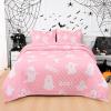 imageASPMIZ Halloween Quilt King Size Pink Ghost Quilt Set with 2 Shams Reversible King Quilts Bedding Set Halloween Comforter Sets Lightweight Bedspread Coverlet 106x961 Quilt 2 Pillow ShamsPink