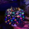 imageASPMIZ Halloween Round Tablecloth 60 Inch Waterproof Blacklight Spooky Pumpkin Table Cloths Wrinkle Resistant Washable Polyester UV Reactive Table Cloth Round Cover for Spooky Halloween Decorations