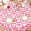 imageASPMIZ Mothers Day Tablecloth Square 55x55 Inch Red Gingham Tablecloth Love Hearts Table Cloth Waterproof Table Cover for Mothers Day Party Kitchen Dining Room Holiday Decor RedPink