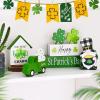 imageASPMIZ St Patricks Day Decorations Green Truck Shamrock Decorations with Gnome Wooden Block Sign St Patricks Day Decor for Tiered Tray Mantle Desk Bookshelf Farmhouse Rustic Wooden Decor Gift