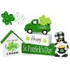 imageASPMIZ St Patricks Day Decorations Green Truck Shamrock Decorations with Gnome Wooden Block Sign St Patricks Day Decor for Tiered Tray Mantle Desk Bookshelf Farmhouse Rustic Wooden Decor Gift