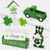 imageASPMIZ St Patricks Day Decorations Green Truck Shamrock Decorations with Gnome Wooden Block Sign St Patricks Day Decor for Tiered Tray Mantle Desk Bookshelf Farmhouse Rustic Wooden Decor Gift