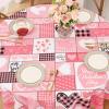 imageASPMIZ Valentines Day Tablecloth Round 60 Inch Pink Buffalo Plaid Tablecloth Love Hearts Table Cloth Waterproof Table Cover for Valentines Day Party Kitchen Dining Room Holiday Decor PinkPink