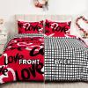 imageASPMIZ Valentines Duvet Cover Queen Size 3 Pieces Love Hearts Duvet Cover Set with Zipper Closure Checkered Red Comforter Cover Set 1 Duvet Cover 90 x 90 inches and 2 Pillow ShamsRed