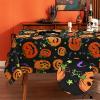 imageHalloween Tablecloth Pumpkin and Bat Table Cloth Orange and Black Star Scary Themed Tablecloths Waterproof Spillproof Tablecover for Dinner Party Decoration Square 55 x 55 Inch55 x 55 Square