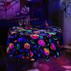 imageASPMIZ Halloween Round Tablecloth 60 Inch Waterproof Blacklight Spooky Pumpkin Table Cloths Wrinkle Resistant Washable Polyester UV Reactive Table Cloth Round Cover for Spooky Halloween Decorations