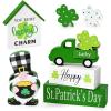 imageASPMIZ St Patricks Day Decorations Green Truck Shamrock Decorations with Gnome Wooden Block Sign St Patricks Day Decor for Tiered Tray Mantle Desk Bookshelf Farmhouse Rustic Wooden Decor Gift