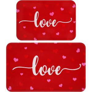 imageASPMIZ 2 Pcs Valentines Day Bathroom Rugs Set Red Heart Bath Rugs Non Slip Washable Romantic Love Memory Foam Bath Mats for Bathroom Absorbent Bathroom Mat Area Rug Set 32 x 20  24 x 16