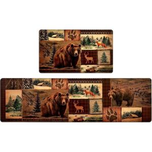 imageASPMIZ 2 Pieces Farmhouse Kitchen Rugs Non Slip Rustic Lodge Bear Moose Deer Kitchen Mats Cushioned Anti Fatigue Brown Washable Kitchen Floor Mats for in Front of Sink 18 x 48  18 x 3018 x 30  18 x 60