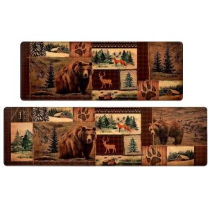 imageASPMIZ 2 Pieces Farmhouse Kitchen Rugs Non Slip Rustic Lodge Bear Moose Deer Kitchen Mats Cushioned Anti Fatigue Brown Washable Kitchen Floor Mats for in Front of Sink 18 x 48  18 x 3018 x 48  18 x 60