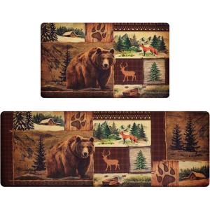 imageASPMIZ 2 Pieces Farmhouse Kitchen Rugs Non Slip Rustic Lodge Bear Moose Deer Kitchen Mats Cushioned Anti Fatigue Brown Washable Kitchen Floor Mats for in Front of Sink 18 x 48  18 x 3018 x 30  18 x 48