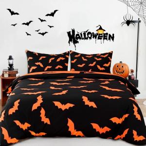 imageASPMIZ 3 Piece Halloween Duvet Cover King Size Set Black Bats Duvet Cover Set with Zipper Closure Orange Flying Bat Comforter Cover Set 1 Duvet Cover 104 x 90 inches ampamp 2 Pillow ShamsKing