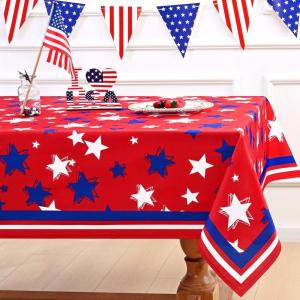 imageASPMIZ 4th of July Tablecloth Independence Day Table Cloth Waterproof Spillproof Red Blue White Stars Tablecloths Washable Memorial Patriotic Table Cover for Independence Day Decor 55x55 Inch