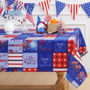imageASPMIZ 4th of July Tablecloth Plaid Independence Day Table Cloth Memorial Patriotic Table Cover Washable Polyester Dining Decorative for Dinner Kitchen Party Decor 55x55 Inch