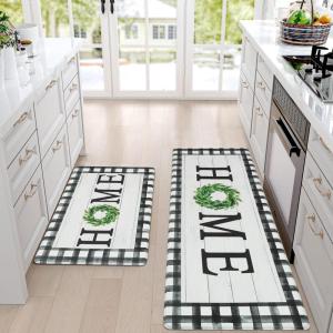 imageASPMIZ Anti Fatigue Kitchen Mat Cushioned Waterproof Kitchen Rugs Sets of 2 Non Slip Farmhouse Buffalo Plaid Home Kitchen Floor Mats for in Front of SinkLaundryOffice 18 x 48 18 x 30White