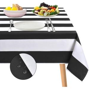 imageASPMIZ Black and White Striped Tablecloth for Rectangle Tables Geometric Stripe Waterproof Table Cloth for Kitchen Dining Room Polyester Tablecloth Rectangle 60 x 84Black