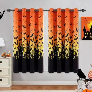 imageASPMIZ Halloween Curtains for Living Room Spider Web Bat Window Curtains 63 Inch Length 2 Panels Black Orange Gradient Grommet Blackout Drapes for Halloween Party Bedroom Dining Room 52quotW x 63quotLOrange