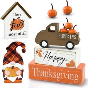 imageASPMIZ Halloween Decorations Indoor Ghost Decor Truck Decorations with Coffin Wooden Block Signs Halloween Decor for Tiered Tray Mantle Desk Bookshelf Farmhouse Rustic Wooden Decors GiftFallThanksgiving