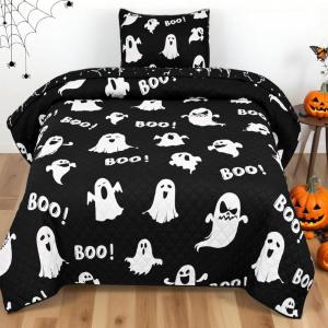 imageASPMIZ Halloween Quilt King Size Pink Ghost Quilt Set with 2 Shams Reversible King Quilts Bedding Set Halloween Comforter Sets Lightweight Bedspread Coverlet 106x961 Quilt 2 Pillow ShamsBlack
