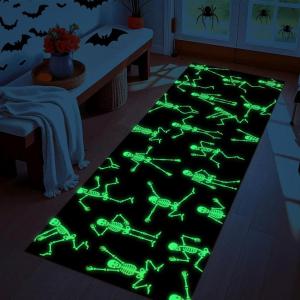 imageASPMIZ Halloween Runner Rug GlowinTheDark Rug Runner Non Slip Black Rugs with Rubber Back Washable Rugs for Hallway Laundry Washroom Entryway Home Kitchen Halloween Decorations 20quot x 60quot18 x 5 Rectangular