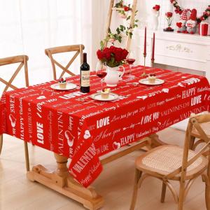 imageASPMIZ Happy Valentines Tablecloth Rectangle 60quotx 84quot Sweet Love Table Cloth Romantic Red Tablecloths Waterproof Spillproof Table Cover for Valentines Wedding Dinner Party Decoration
