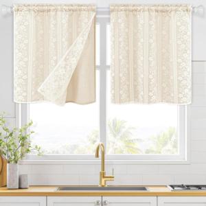 imageASPMIZ Linen Curtains for Bedroom Double Layered Boho Curtain for Living Room Farmhouse Curtain 84 Inch Length 2 Panels Set Rustic Curtains ampamp Drapes Rod Pocket with Tiebacks 52 x 84 Inch BeigeBeige