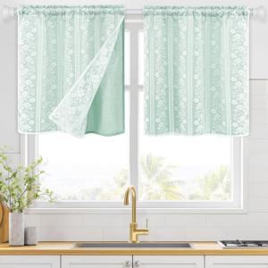 imageASPMIZ Linen Curtains for Bedroom Double Layered Boho Curtain for Living Room Farmhouse Curtain 84 Inch Length 2 Panels Set Rustic Curtains ampamp Drapes Rod Pocket with Tiebacks 52 x 84 Inch BeigeLight Green